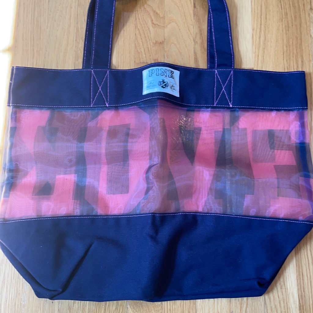 Pink By Victoria’s Secret Mesh & Canvas Love Pink Shopping Bag Tote With Handles